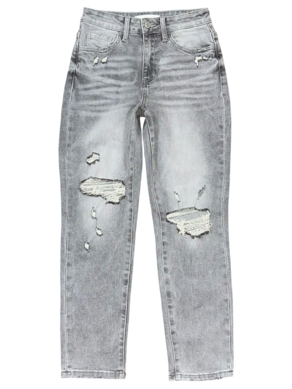 Flying Monkey Surviving Super High Rise Mom Jeans Gray Distressed Sz 25 Stretch